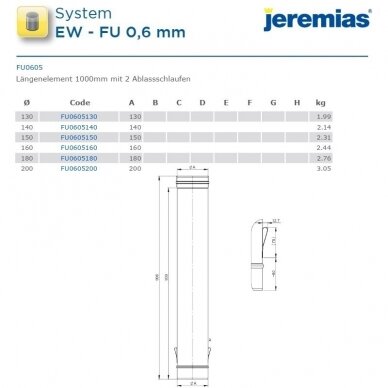 Nerūdijančio plieno dūmtraukio įdėklas Jeremias FU05 DN 130 mm, L-1,0 m su montažinėmis auselėmis 3